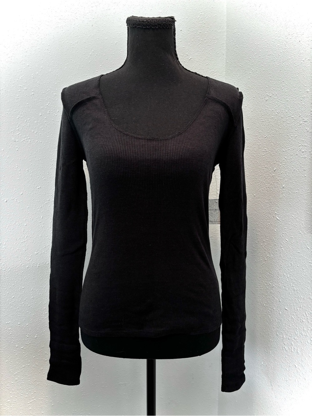 Free People Black Ribbed Long-Sleeve Scoop Neck Top - Picture 2 of 5